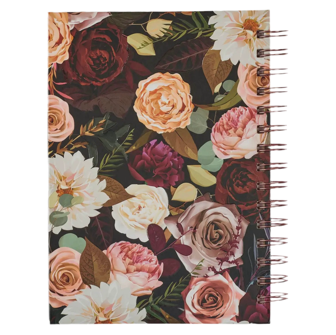 Diario Espiral Negro Floral Fuerte y Valiente Jos 1:9
