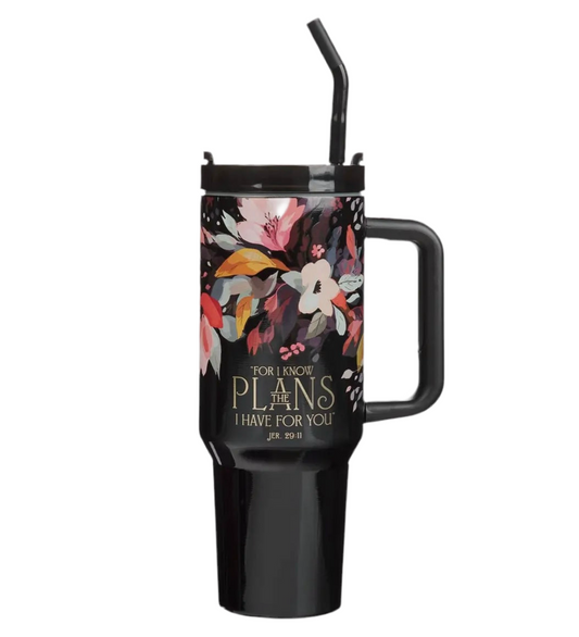 Black Floral Tumbler, Jeremiah 29:11