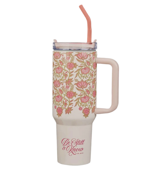 Pink Spring Floral Tumbler Psalms 46:10