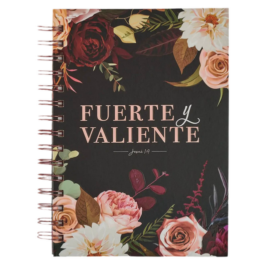 Diario Espiral Negro Floral Fuerte y Valiente Jos 1:9