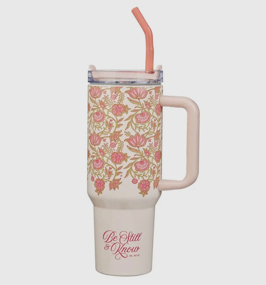 Pink Spring Floral Tumbler Psalms 46:10