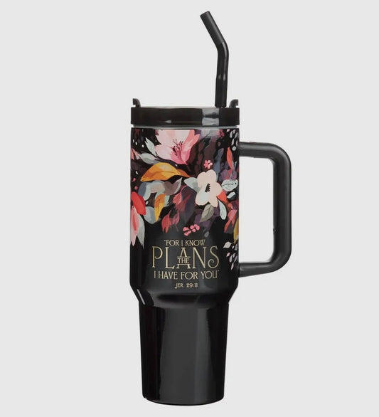 Black Floral Tumbler, Jeremiah 29:11